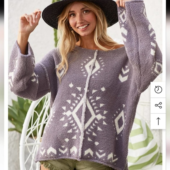 Vici Sweaters - Vici Ultra Soft Gray Aztec Boho Bohemian Print Slouchy Wide Neck Sweater Size M